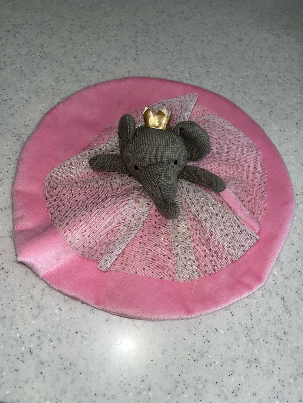 Mudpie Elephant Queen Lovey Security Blanket Gold Crown & Mesh Tutu Pink W/Satin